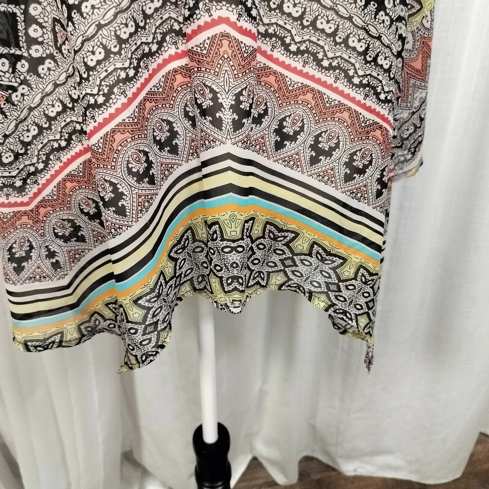 2/$30 Geometric Print Sheer Swim Bathing Suit Coverup Popover‎ Tunic Size XL